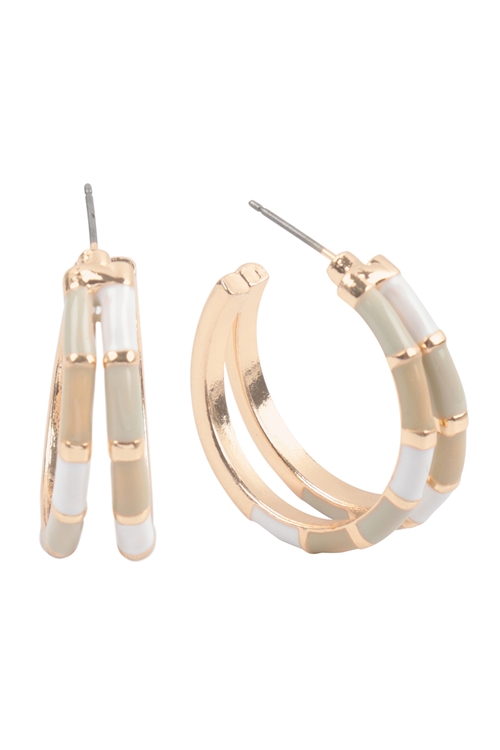 A2-3-2-B8E2907WHT - 1.1" 2 LAYERED COLOR BLOCK HOOP EARRINGS-WHITE/1PC