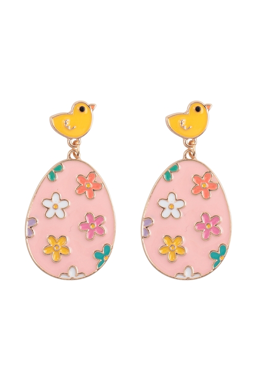 A2-3-2-B8E3071PK - 1.75" EASTER EGG ENAMEL POST EARRINGS-PINK/1PC