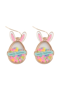 A2-3-2-B8E3074MUL - 1.5" HELLO EASTER EGG BUNNY EARRINGS-MULTICOLOR/1PC