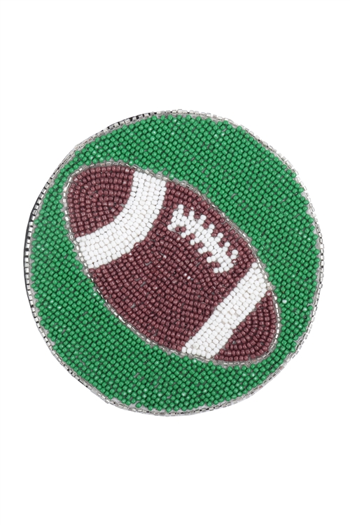 S1-4-4-B8HC1138BRN - 4" FOOTBALL SHAPE HANDMADE SEED BEAD COASTER-BROWN/1PC