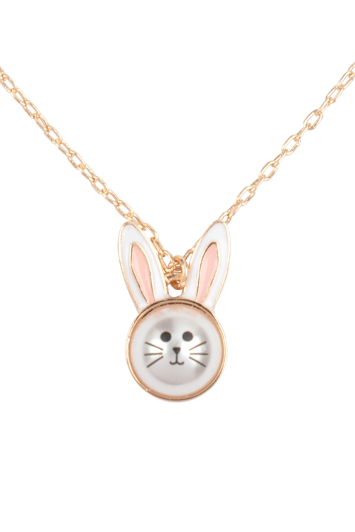 S4-5-2-B8N3067WHT - 16" EASTER BUNNY PEARL PENDANT NECKLACE-WHITE/6PCS