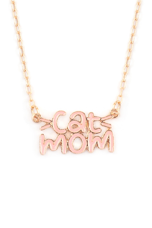 A1-1-2-B8N3076LPK - 16" CAT MOM  ENAMEL SHORT NECKLACE-LIGHT PINK/1PC