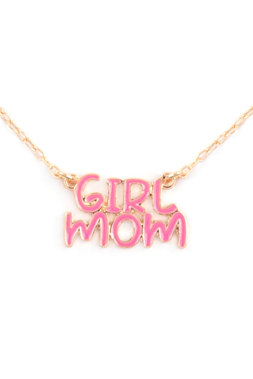 A2-1-3-B8N3078HPK - 16" GIRL MOM  ENAMEL SHORT NECKLACE-HOT PINK/1PC