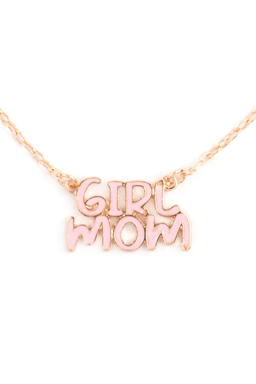 A2-1-3-B8N3078LPK - 16" GIRL MOM  ENAMEL SHORT NECKLACE-LIGHT PINK/1PC