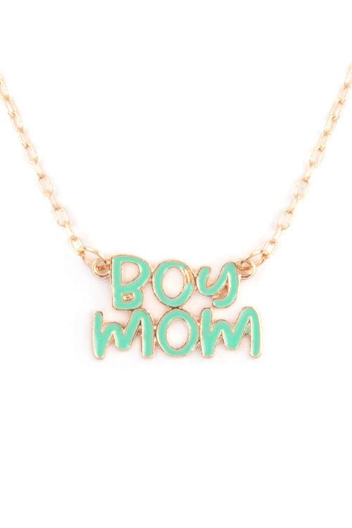 A2-1-3-B8N3079GRN - 16" BOY MOM  ENAMEL SHORT NECKLACE-GREEN/1PC