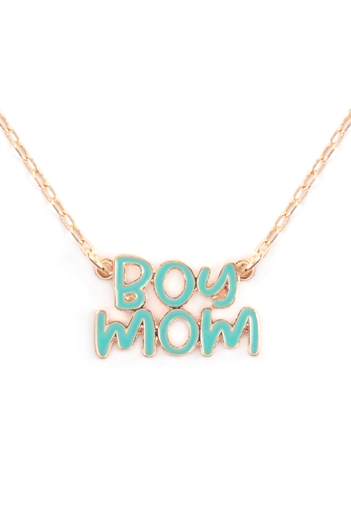 A2-1-3-B8N3079TQ - 16" BOY MOM  ENAMEL SHORT NECKLACE-TURQUOISE/1PC