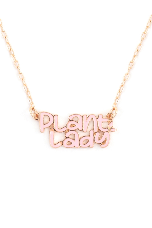 A2-1-3-B8N3080LPK - 16" PLANT LADY  ENAMEL SHORT NECKLACE-LIGHT PINK/1PC