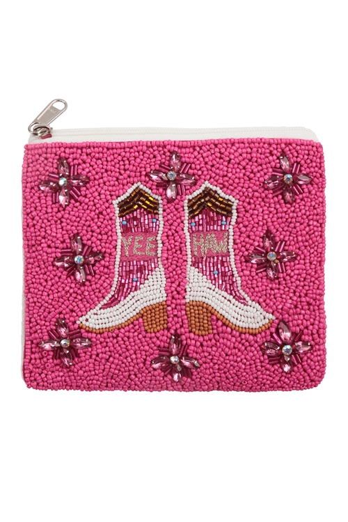 A1-3-2-BA078PINK - WESTERN BOOTS SEEDBEAD COIN POUCH-PINK/1PC