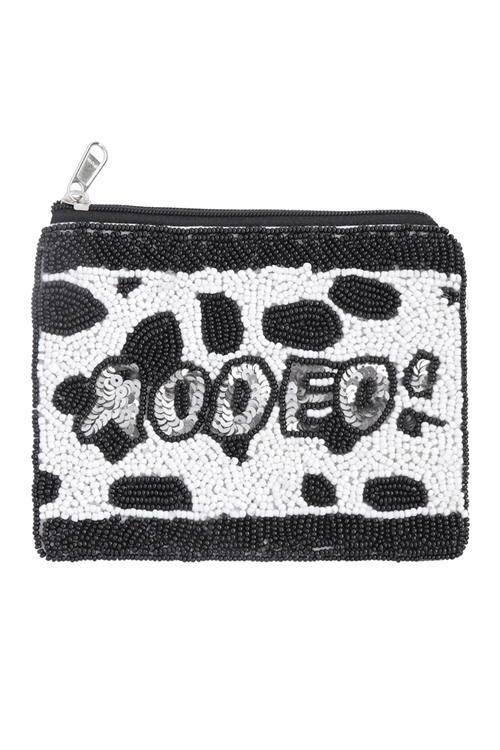 A1-3-2-BA079 - WESTERN BOOTS RODEO SEEDBEAD COIN POUCH-COW/1PC