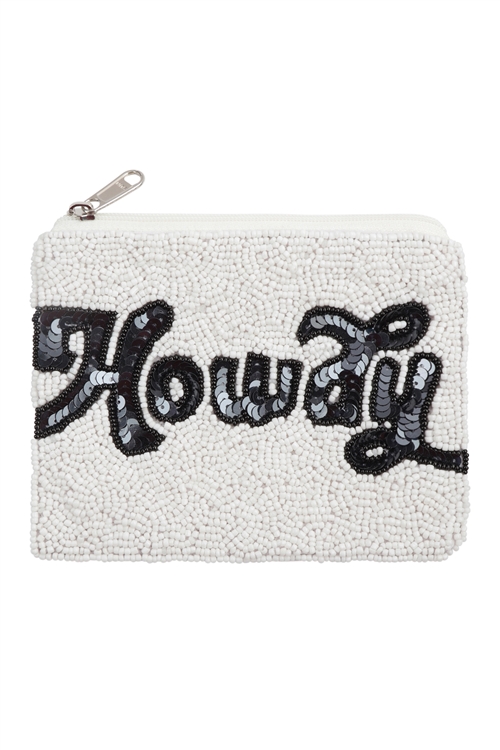 A1-3-2-BA085 - HOWDY SEED BEADS COIN POUCH-WHITE/1PC