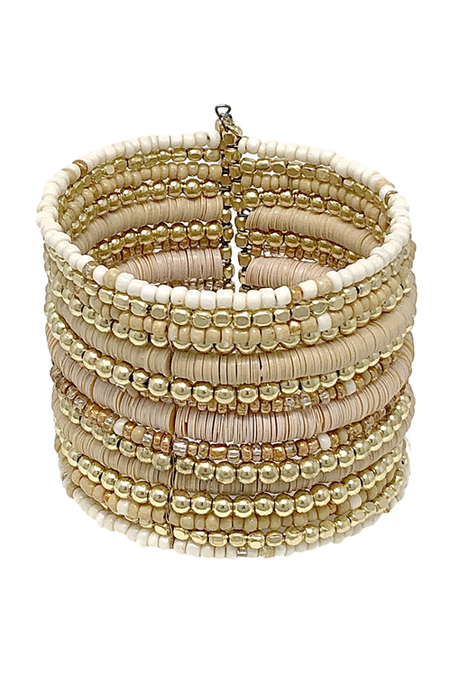 S18-12-3-BB00312-GIVY - CCB, FIMO WRAP CUFF BRACELET - GOLD IVORY/1PC