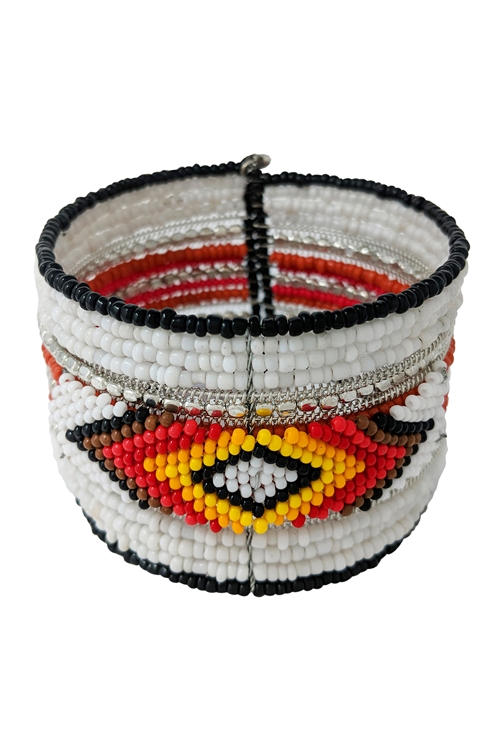 S18-13-3-BB00945-SMT2 - WESTERN CONCHO AZTEC SEED BEAD DIAMOND PATTERN  CUFF BRACELET - SILVER MULTICOLOR 2/1PC