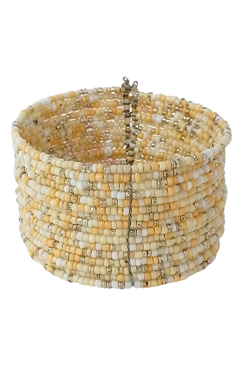 S18-11-3-BB01000-IVMT - WRAP MULTI SEED BEAD CUFF BRACELET - IVORY MULTI/1PC