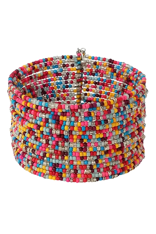 S18-11-3-BB01000-MT - WRAP  MULTI SEED BEAD CUFF BRACELET - MULTICOLOR/1PC