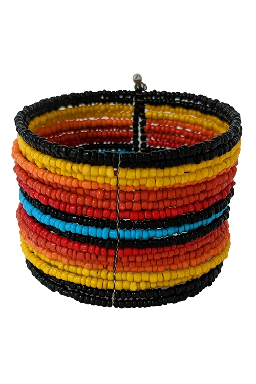 S18-11-3-BB01175-MT - WESTERN  ACCENT  WRAP SEED BEAD  CUFF BANGLE BRACELET -  MULTICOLOR/1PC