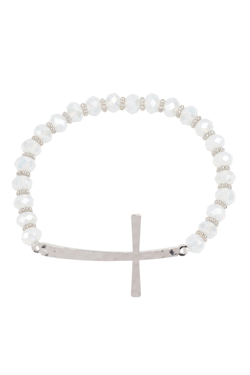 A2-1-4-BB2869RH-CRYAB - CROSS RONDELLE BEADS STRETCH BRACELET-SILVER CRYSTAL AB/1PC