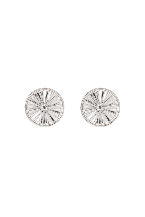 SA3-2-2-BE1804RH - ROUND GEOMETRIC CAST MINIMALIST STUD EARRINGS - SILVER/6PCS