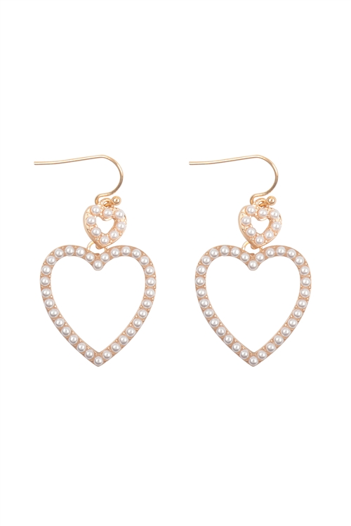 SA4-2-1-BE2895GD - PEARL HEART DANGLE FISH HOOK EARRINGS-GOLD/1PC