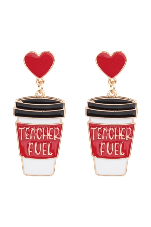 A2-1-3-BE3085GD-RED - TEACHER'S DAY FUEL COFFEE  HEART POST EARRINGS-RED/1PC