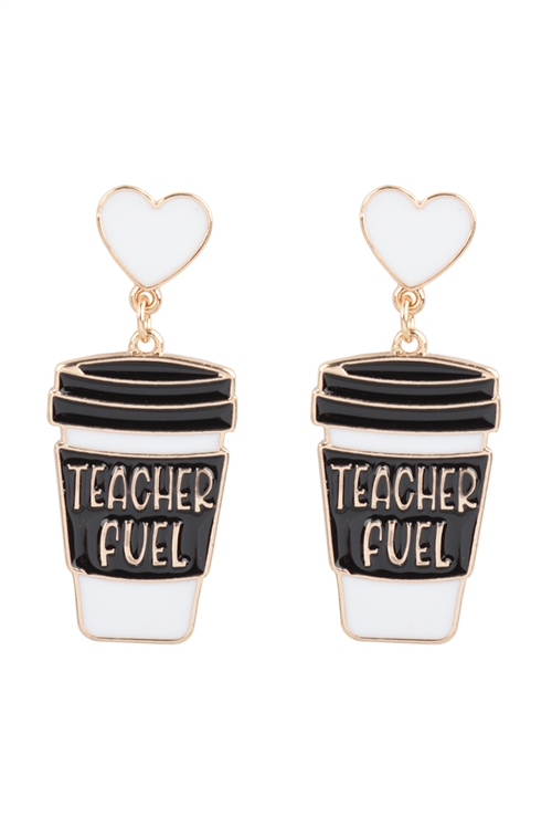 A2-1-3-BE3085GD-WHT - TEACHER'S DAY FUEL COFFEE  HEART POST EARRINGS-WHITE/1PC