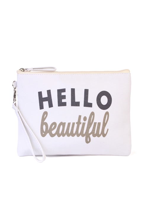 S28-7-2-BG362X010 - "HELLO BEAUTIFUL" COSMETIC BAG /6PCS