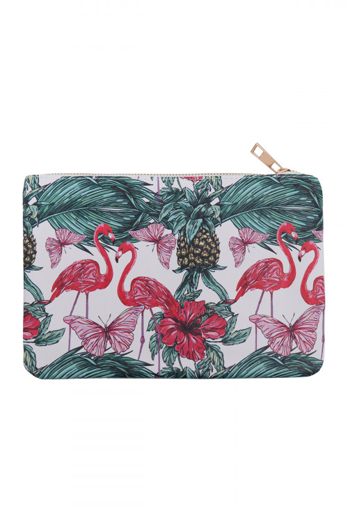 S20-12-3-BG377X169 - TROPICAL FLAMINGO PRINT POUCH/6PCS