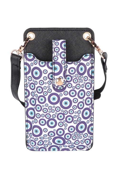 S20-12-1-BG377X284EE - WOMENS EVIL EYE SMALL CROSSBODY CELL PHONE BAG -BLUE/6PCS (NOW $4.50 ONLY!)