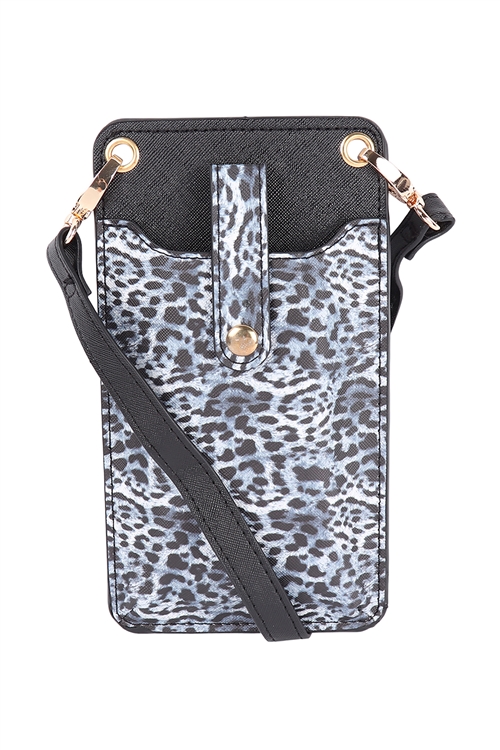 S17-1-4-BG377X284G1LP - WOMENS LEOPARD SMALL CROSSBODY CELL PHONE BAG - BLUE/6PCS