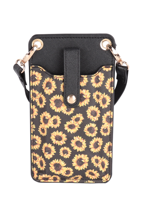 S20-12-1-BG377X284SF - WOMENS SUN FLOWER SMALL CROSSBODY CELL PHONE BAG - YELLOW/6PCS