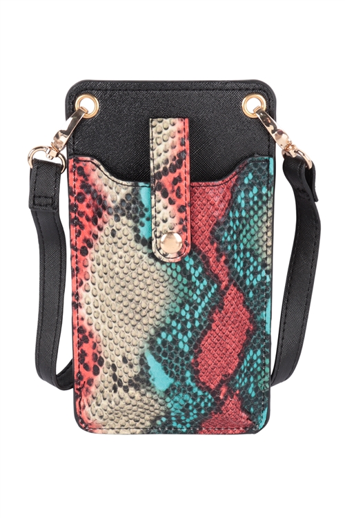 S20-11-4-BG377X284TFD - WOMENS SNAKE SKIN SMALL CROSSBODY CELL PHONE BAG - MULTICOLOR/6PCS (NOW $4.50 ONLY!)