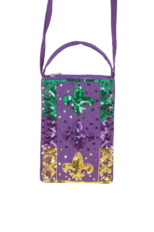 S20-12-1-BG430X103 - FLEUR DE LIS PATTERN GLITTER SEQUIN CROSSBODY BAG/6PCS