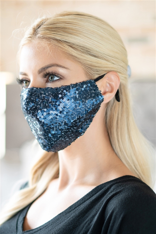 S20-12-3-BMSK2000NV-SEQUIN GAUZE FACE MASK-NAVY/12PCS