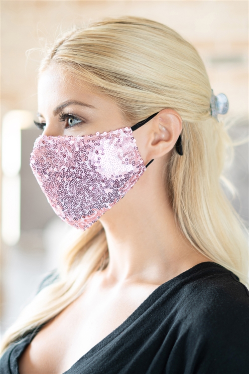 S19-12-3-BMSK2000PK-SEQUIN GAUZE FACE MASK-PINK/12PCS