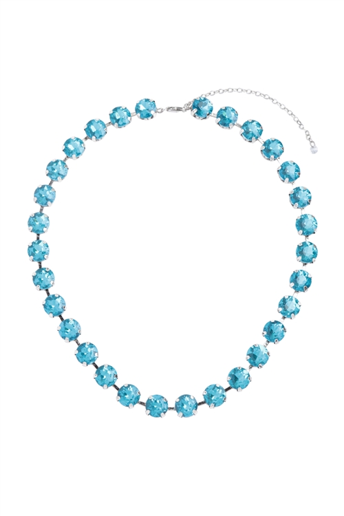 SA4-2-1-BNE2866BS-AQUA - CHUNKY RHINESTONE NECKLACE-BURNISH SILVER AQUA/1PC