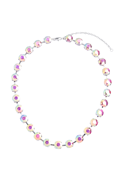 SA4-2-1-BNE2866BS-FUCAB - CHUNKY RHINESTONE NECKLACE-BURNISH SILVER FUCHSIA AB/1PC