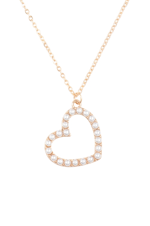 SA4-2-1-BNE2885GD - PEARL HEART PENDANT NECKLACE-GOLD/1PC