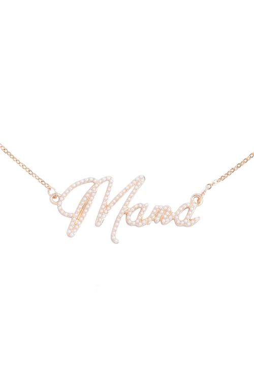 A2-1-3-BNE2909GD - PERSONALIZE MAMA PEARL PENDANT NECLACE-GOLD/1PC