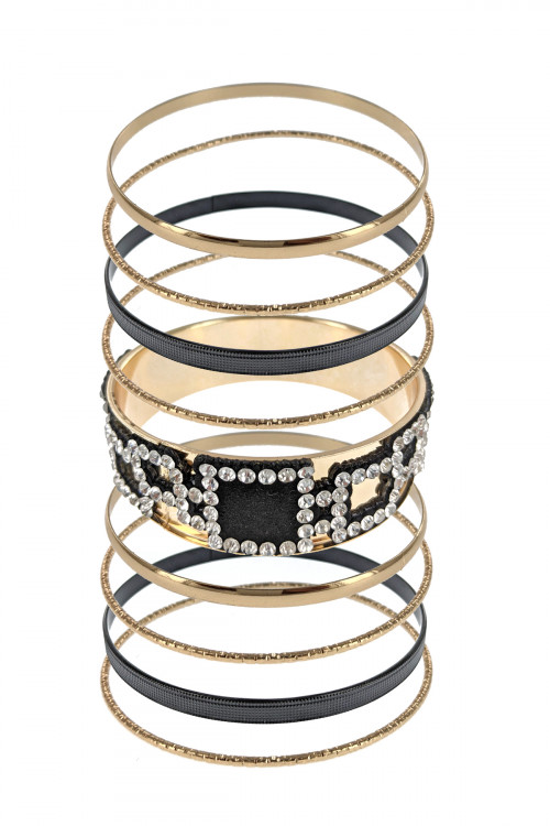 S1-5-1-LBBR39-0085GCL GOLD BLACK MULTI LINE 9PCS FASHION BRACELETS SET/3SETS