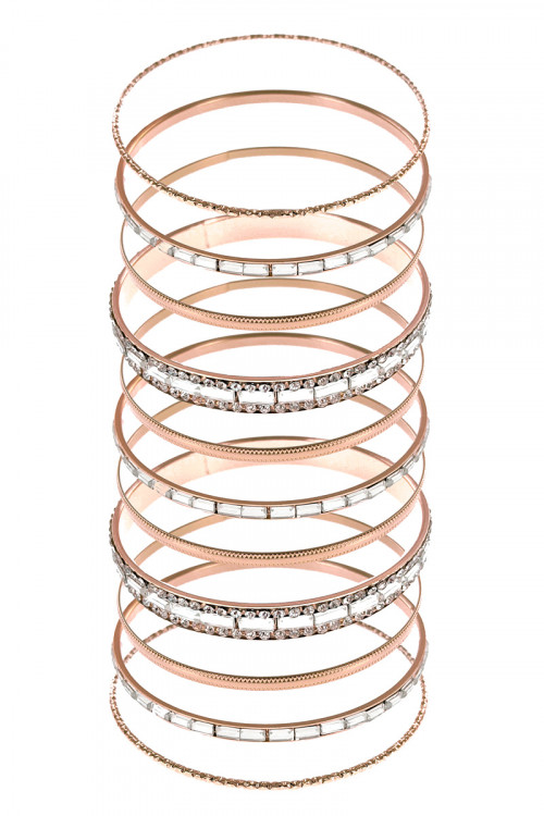 S1-4-2-LBBR390235PCL MULTIPLE PIECE ROSE GOLD RHINESTONE MULTI LINE FASHION BRACELET/3PCS