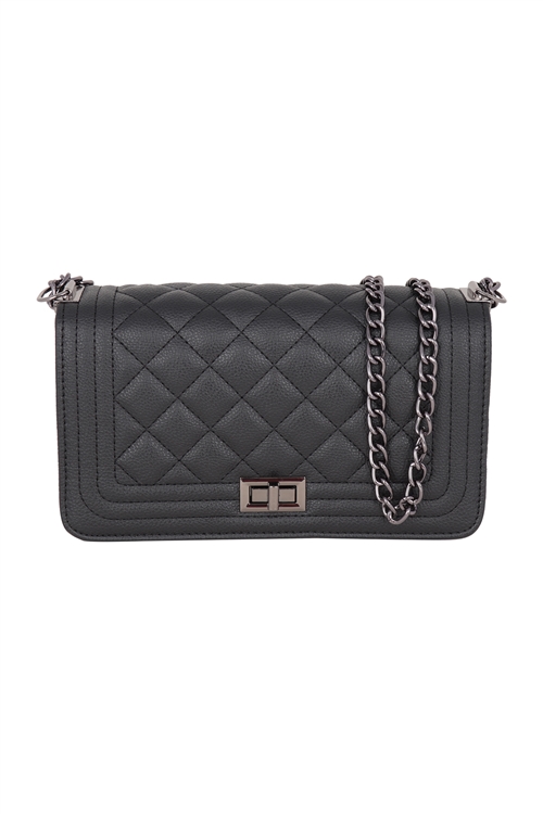 S21-9-2-CA8103BLACK - LEATHER QUILTED DIAMOND PATTERN SLING CLUTCH BAG/1PC