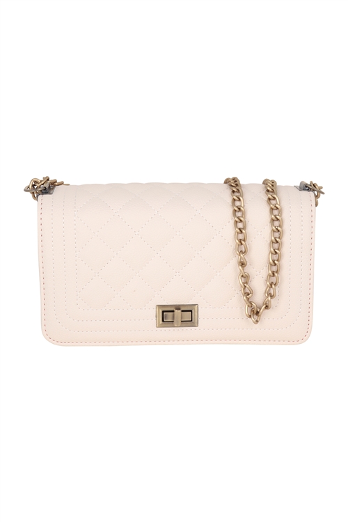 S19-5-2-CA8103IVORY - LEATHER QUILTED DIAMOND PATTERN SLING CLUTCH BAG/1PC