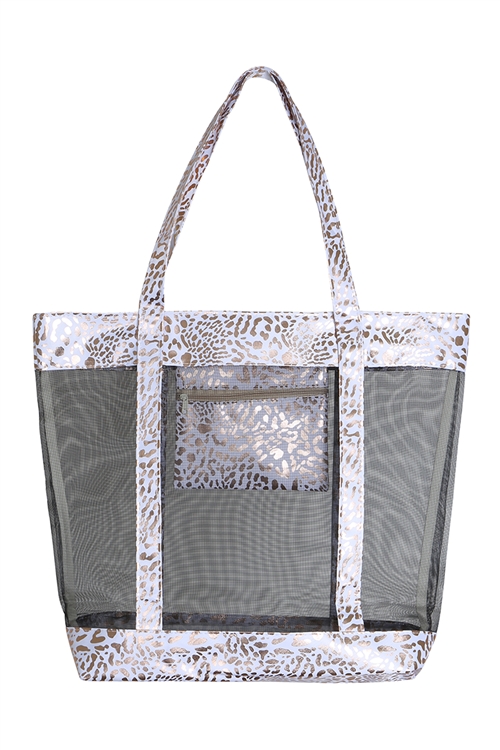 S2-7-2-CB4302WHT - GLITTER LEOPARD TRANSPARENT TOTE BAG-WHITE/1PC  (NOW $6.50 ONLY!)