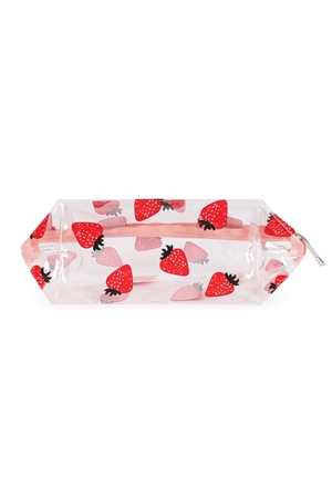 S24-2-3-CB5393ST - TRANSPARENT PRINTED COSMETIC POUCH-STRAWBERRY/1PC