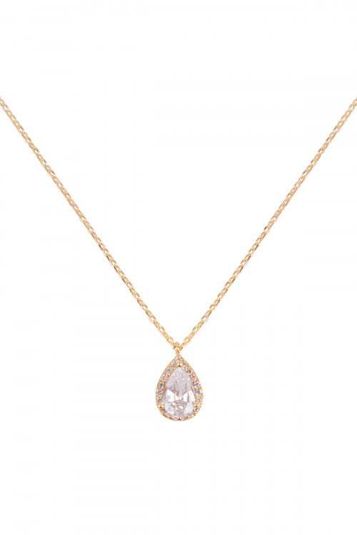 SA4-1-4-CBPN5467GCR - TEARDROP CUBIC ZIRCONIA PENDANT CENTER STONE BRIDESMAID NECKLACE-GOLD CRYSTAL/6PCS