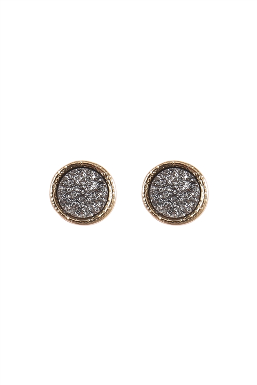 A1-2-1-CE-1030-G.HE - ROUND DRUZY STONE POST EARRINGS-GOLD HEMATITE/1PC