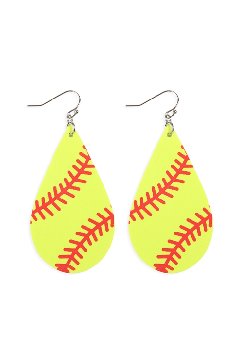 A2-3-5-CE1757RDGRN - SOFTBALL LEATHER FABRIC EARRINGS - YELLOW GREEN/1PC