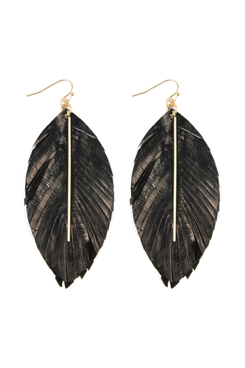 S7-6-1-CE1814WGBLK - METAL EELSKIN FISH HOOK FRINGE EARRING - BLACK/1PC