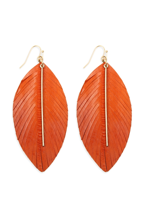 S7-6-1-CE1814WGORG - METAL ELLSKIN FISH HOOK FRINGE EARRINGS- ORANGE/1PC