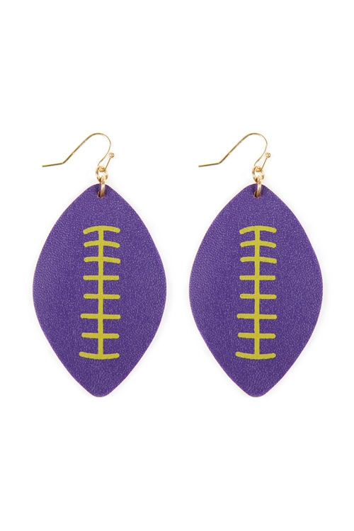 A2-3-3-CE1824AMYGD - FOOTBALL SPORTS LEATHER EARRINGS - AMETHYST GOLD/6PCS