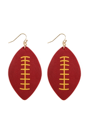 A2-3-3-CE1824BNDGD - FOOTBALL SPORTS LEATHER EARRINGS - BURGUNDY GOLD/6PCS